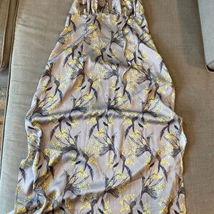 Floral Maxi Dress with Yellow and Gray Pattern